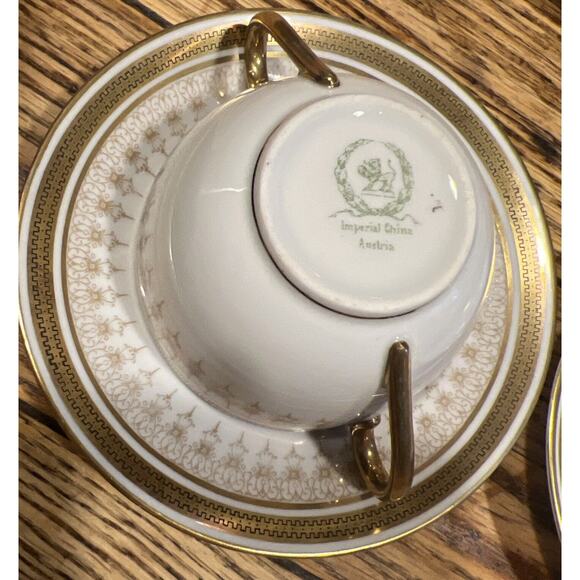 10 PIECE SET Imperial China GOLD Cream Soup Bouillon Cups +Saucers GREEN LION EX - Picture 4 of 9